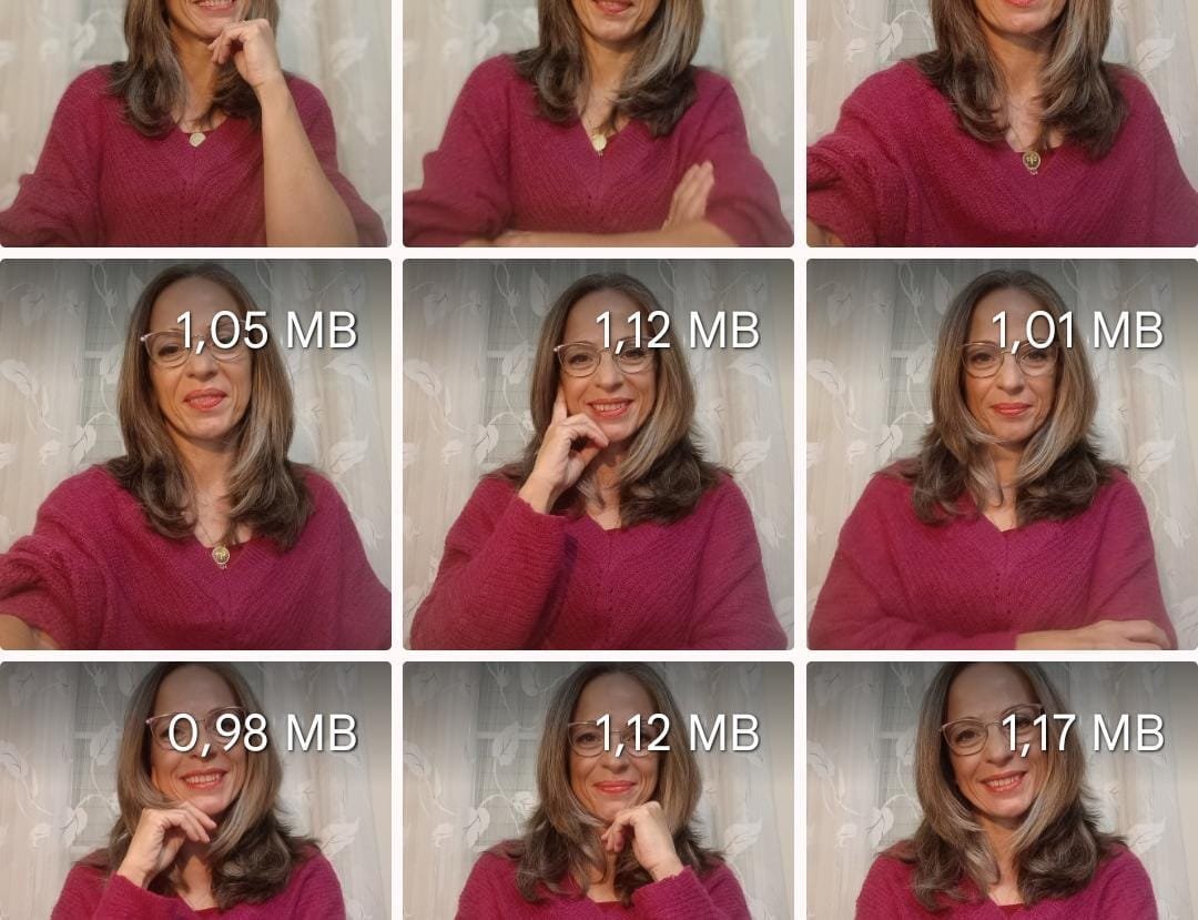 elegir-la-foto Múltiples fotos de Amada Selina en diferentes poses, simulando un archivo digital